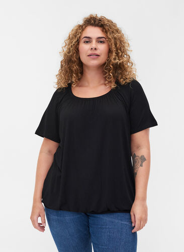 T-shirt i viskos med resår, Black, Model image number 0