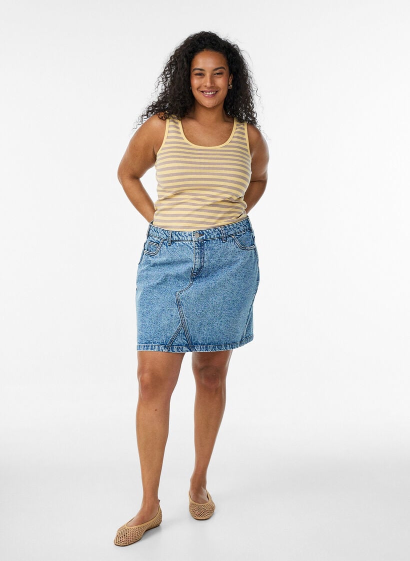 Randigt linne med ribbstruktur, Gul, Model image number 1