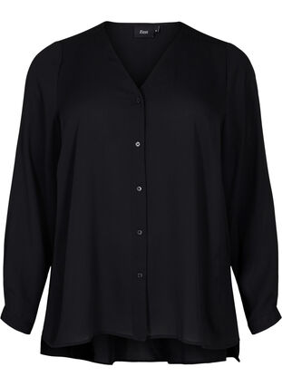 V-ringad skjorta med långa ärmar, Black, Packshot image number 0