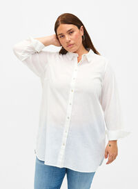 Långskjorta i linne och bomull, Bright White, Model