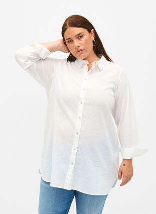 Långskjorta i linne och bomull, Bright White, Model image number 0