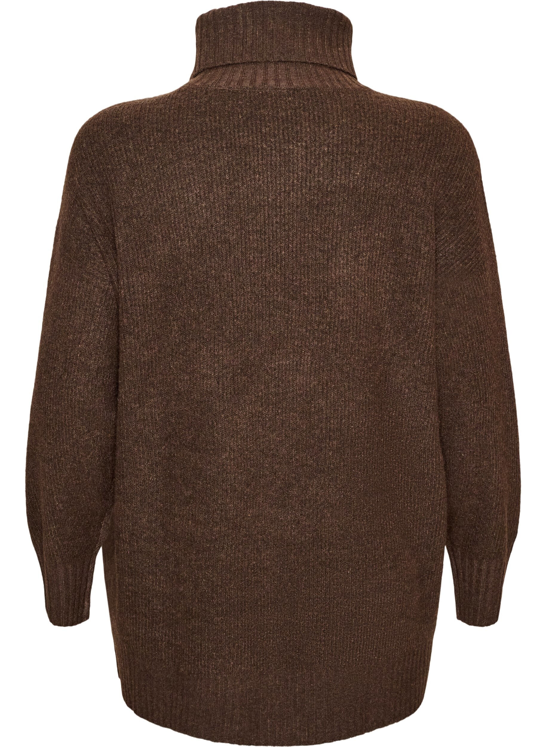 ZizziL&ouml;st stickad tr&ouml;ja med polokrage, Brun, Packshot image number 1