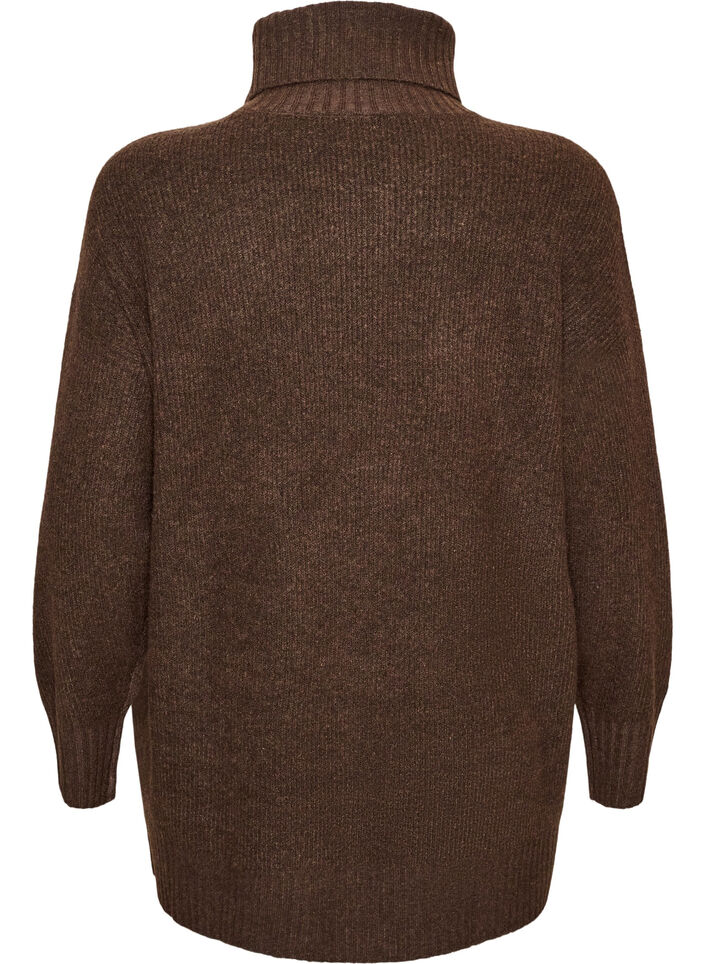L&ouml;st stickad tr&ouml;ja med polokrage, Brun, Packshot image number 1