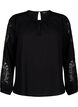 Långärmad blus med virkade detaljer, Black, Packshot image number 0