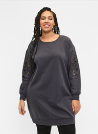 Sweatshirtklänning med broderade detaljer, Dark Grey, Model