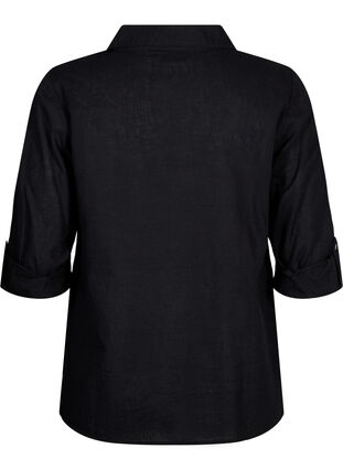 Skjortblus med knappstängning i bomulls- och linneblandning, Black, Packshot image number 1