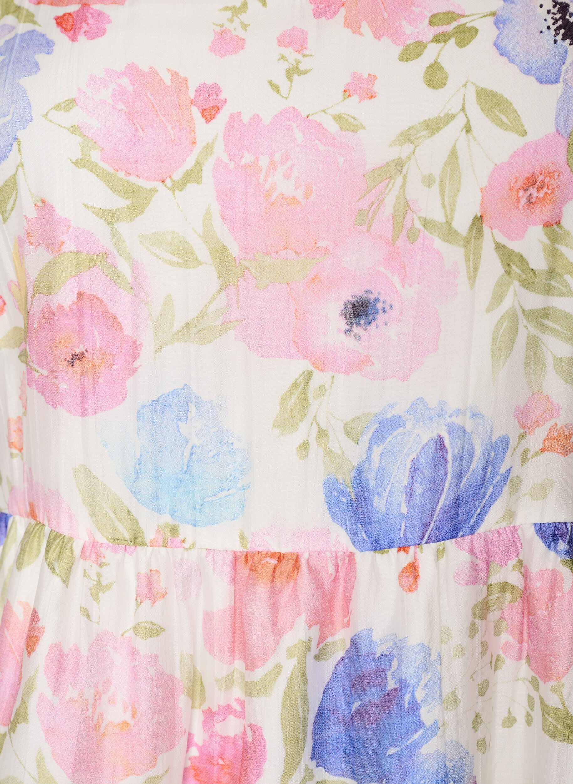 Zizzi L&aring;ng blommig kl&auml;nning i lyocell med volanger, Vit, Packshot image number 2