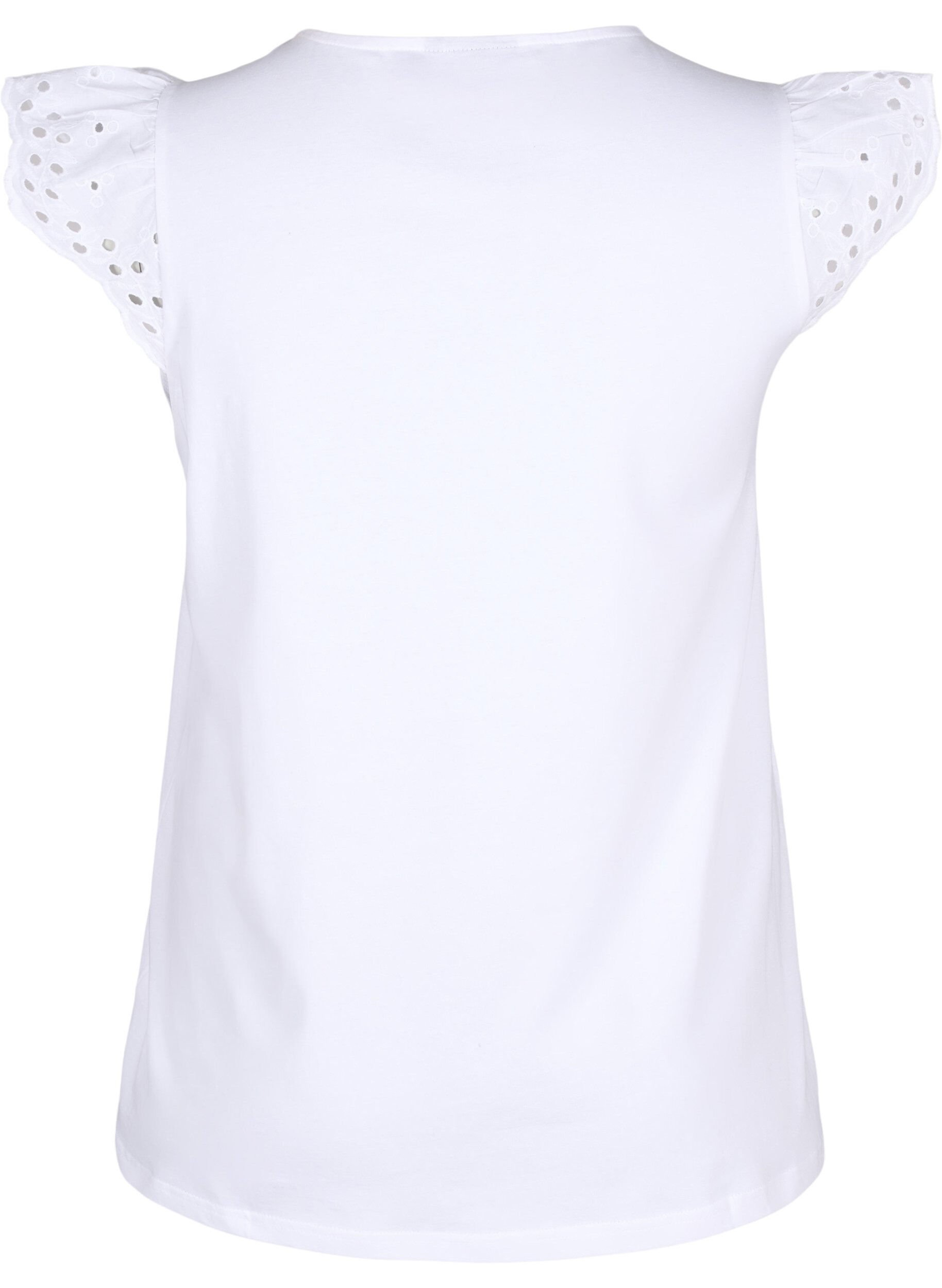 Zizzi T-shirt i ekologisk bomull med anglaise-broderi, Bright White, Packshot image number 1