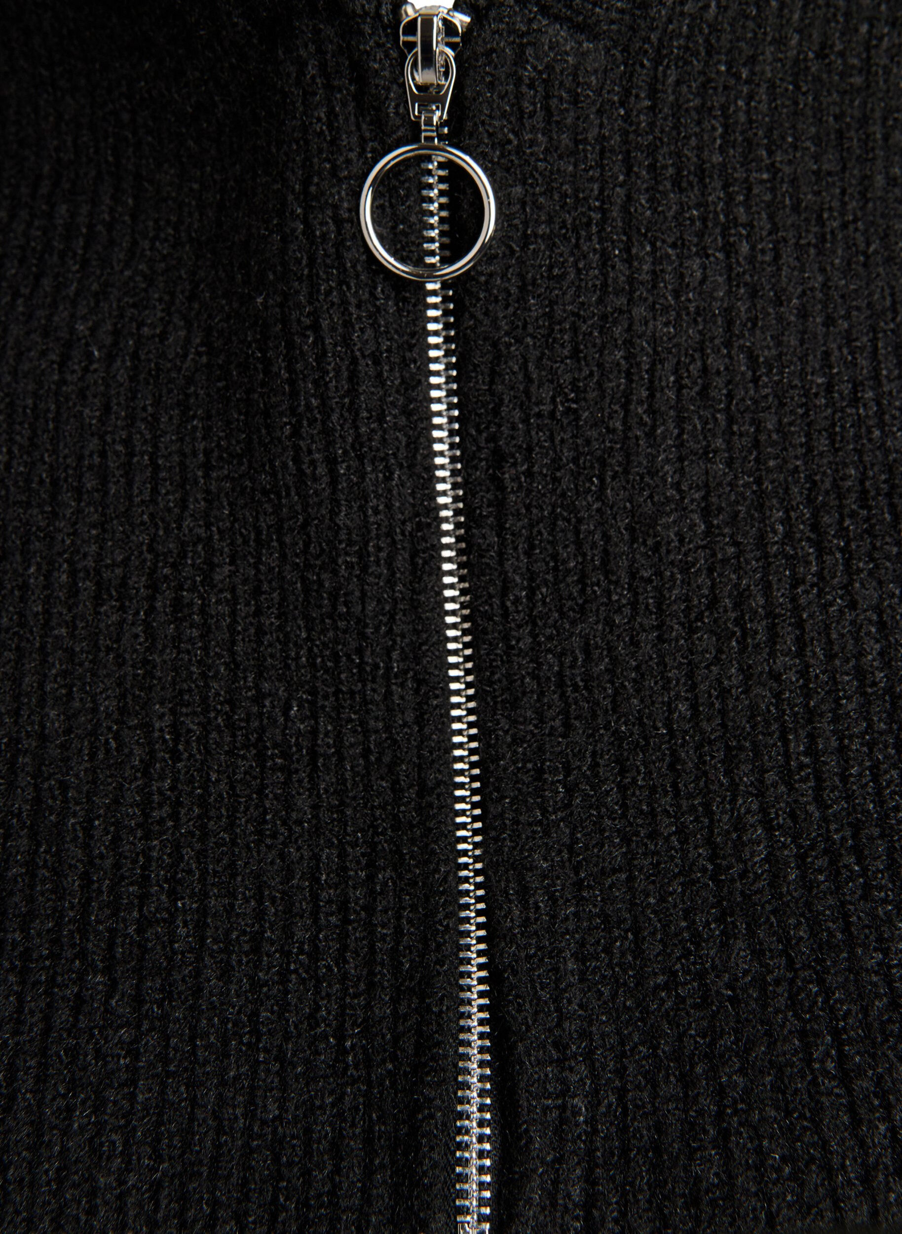 Zizzi Ribbstickad balaclava med dragkedja, Svart, Packshot image number 2