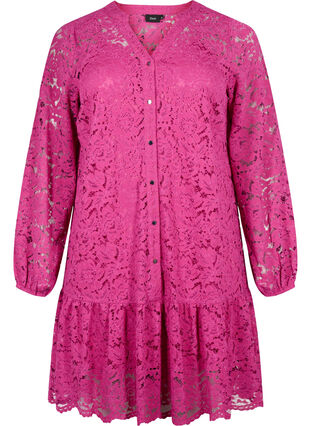 Spetsklänning med knappar och a-linjeform, Festival Fuchsia, Packshot image number 0