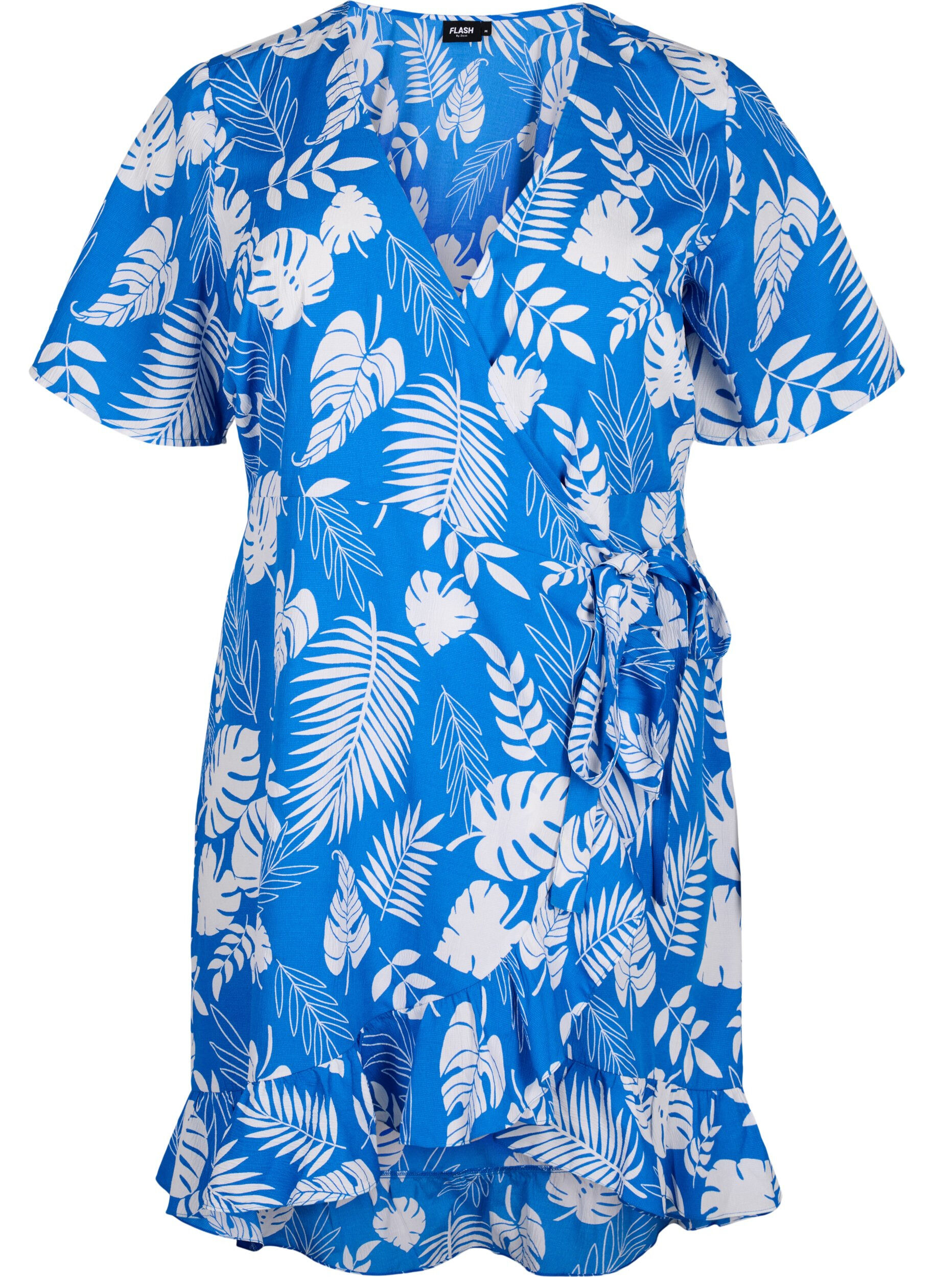 Zizzi FLASH &ndash; Kort&auml;rmad omlottkl&auml;nning, Skydiver White AOP, Packshot image number 0