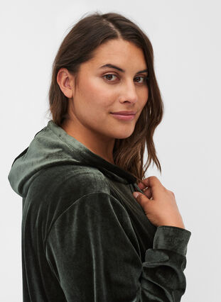 Sweatshirt i velour med huva och ficka, Forest Night, Model image number 2