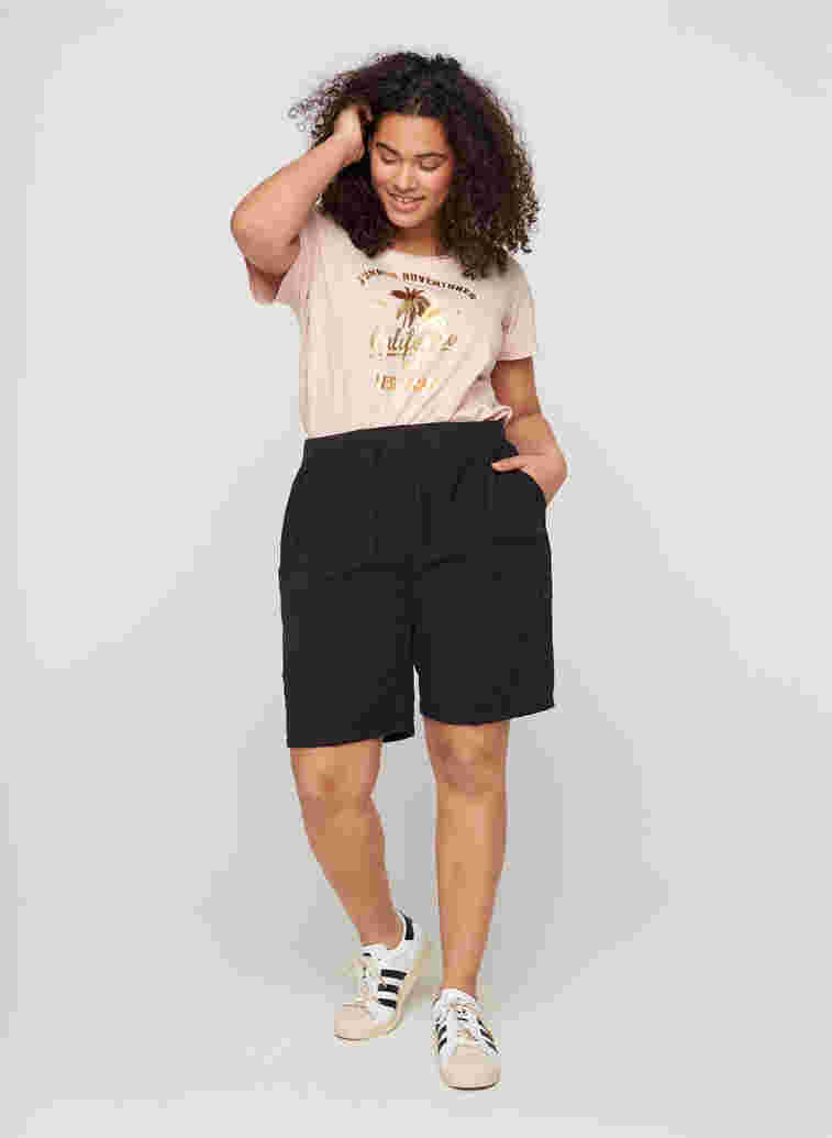 Lösa shorts i bomull med fickor, Black, Model image number 2