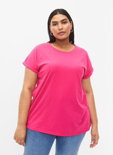 Kortärmad t-shirt i bomullsmix, Raspberry Sorbet, Model image number 0