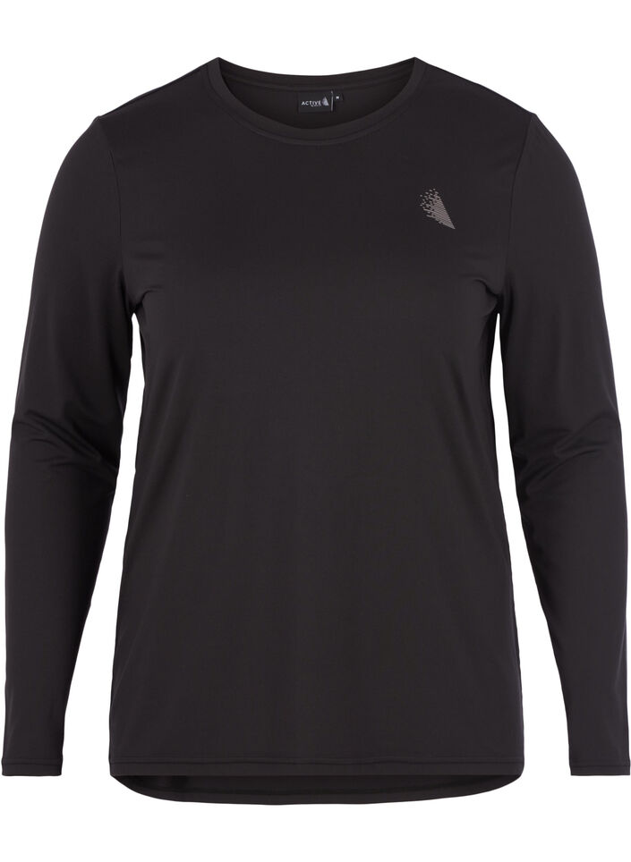 Tr&auml;ningsblus med l&aring;nga &auml;rmar, Svart, Packshot image number 0