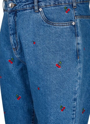 Mille Mom Fit-jeans med broderier, Light Blue Cherry, Packshot image number 2