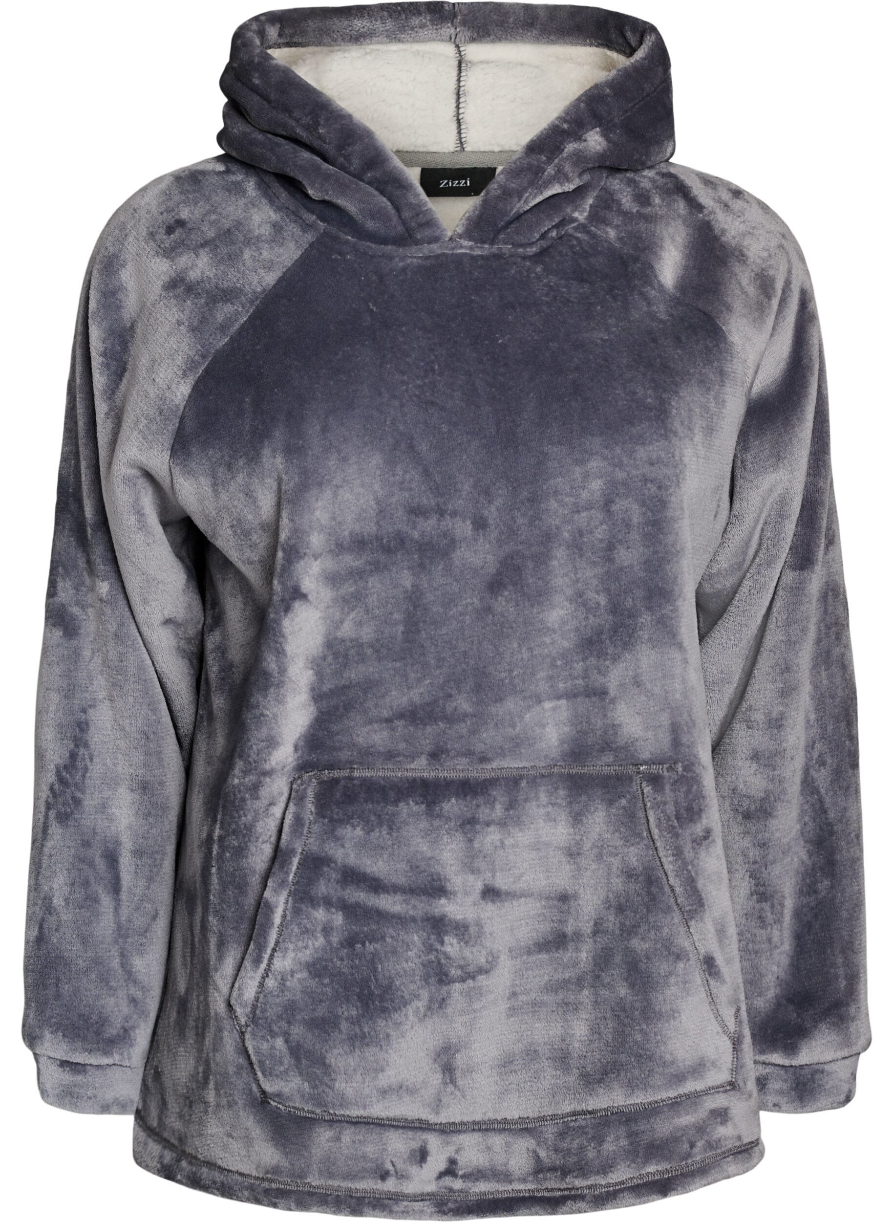 ZizziHuvtr&ouml;ja i velour med k&auml;nguruficka, Gr&aring;, Packshot image number 0