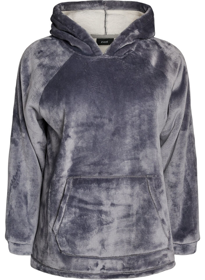 Huvtr&ouml;ja i velour med k&auml;nguruficka, Gr&aring;, Packshot image number 0