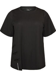 T-shirt med slitsar och dekorativ knutkn&auml;ppning, Svart