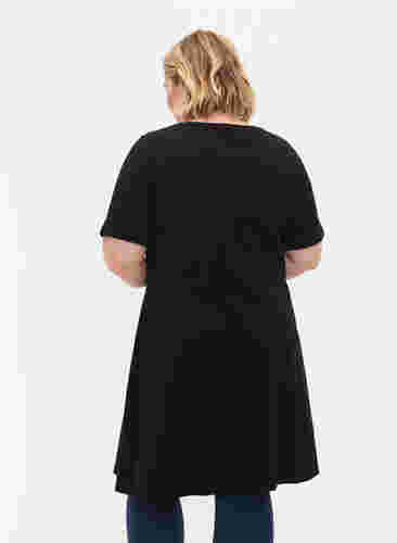 Enfärgad klänning i bomull med korta ärmar, Black, Model image number 1