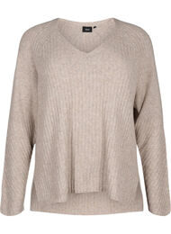 Stickad tröja med slits, Simply Taupe Mel.