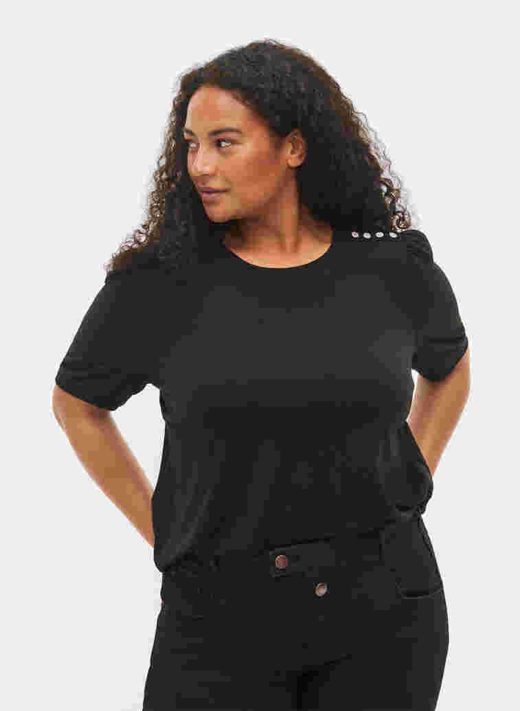 Blus med korta puffärmar, Black, Model image number 0