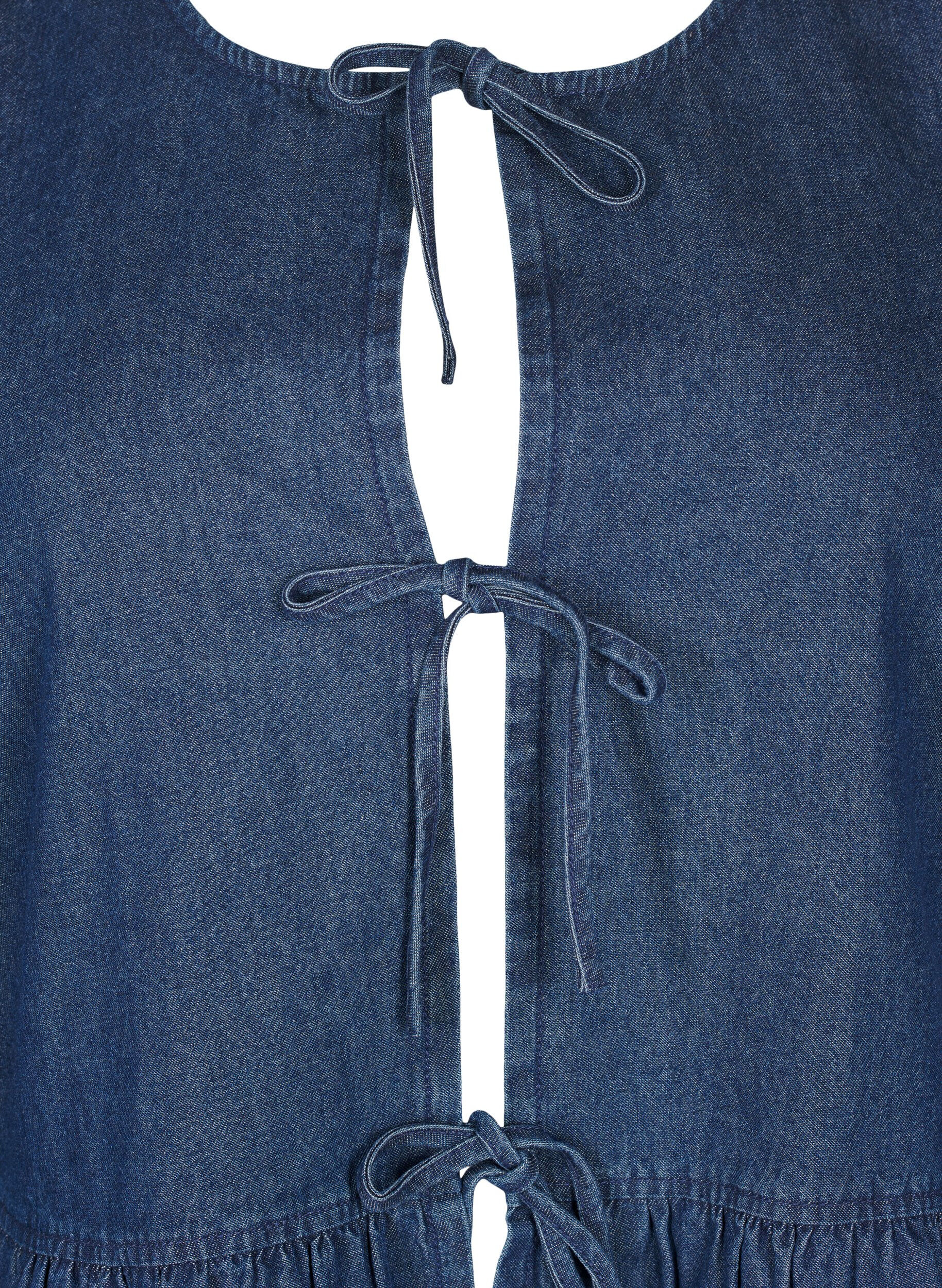 Zizzi Peplum blus i denim med knytband, Bl&aring;, Packshot image number 2