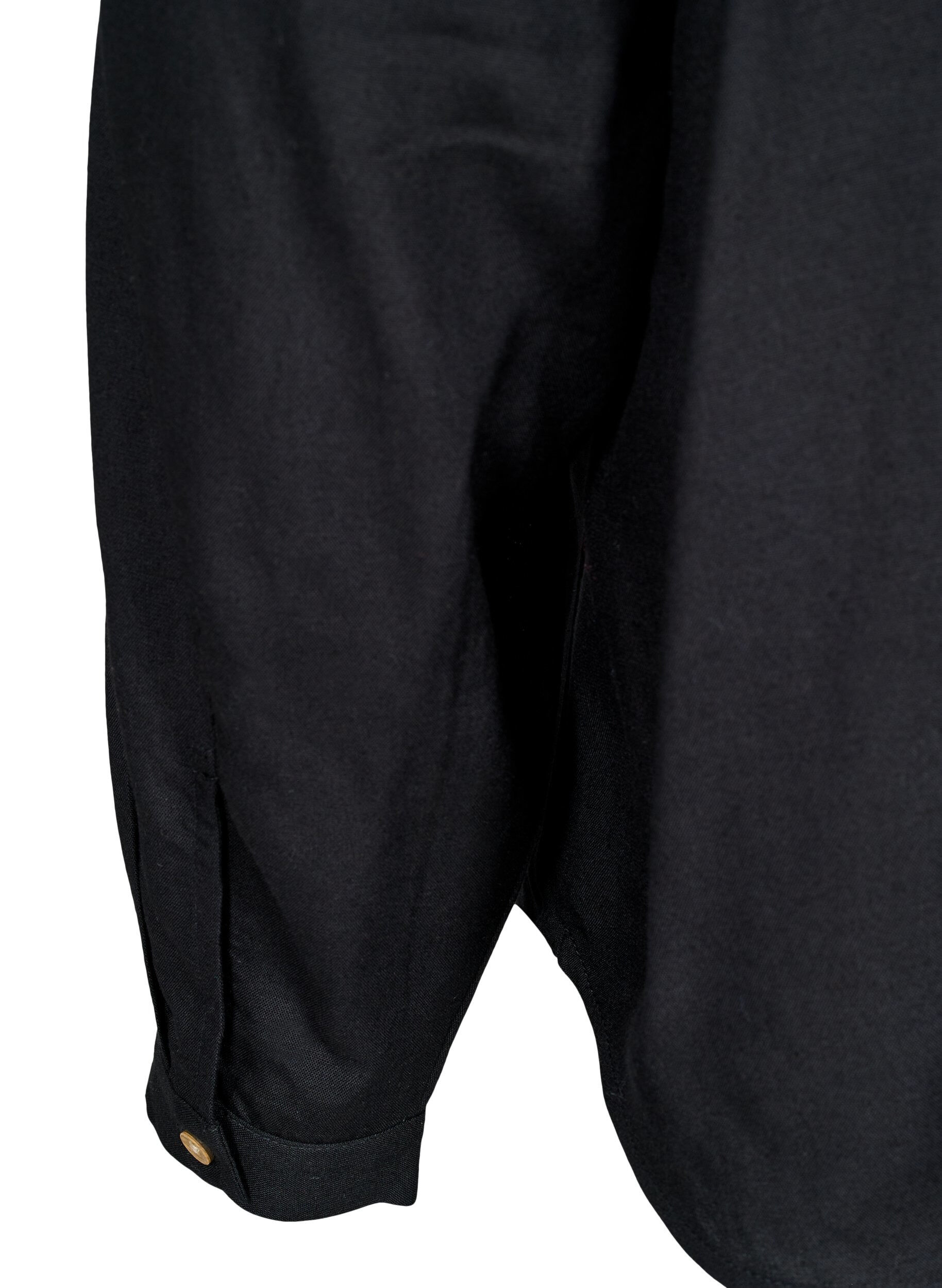 Zizzi L&aring;ng&auml;rmad skjorta i linne och viskos, Svart, Packshot image number 3