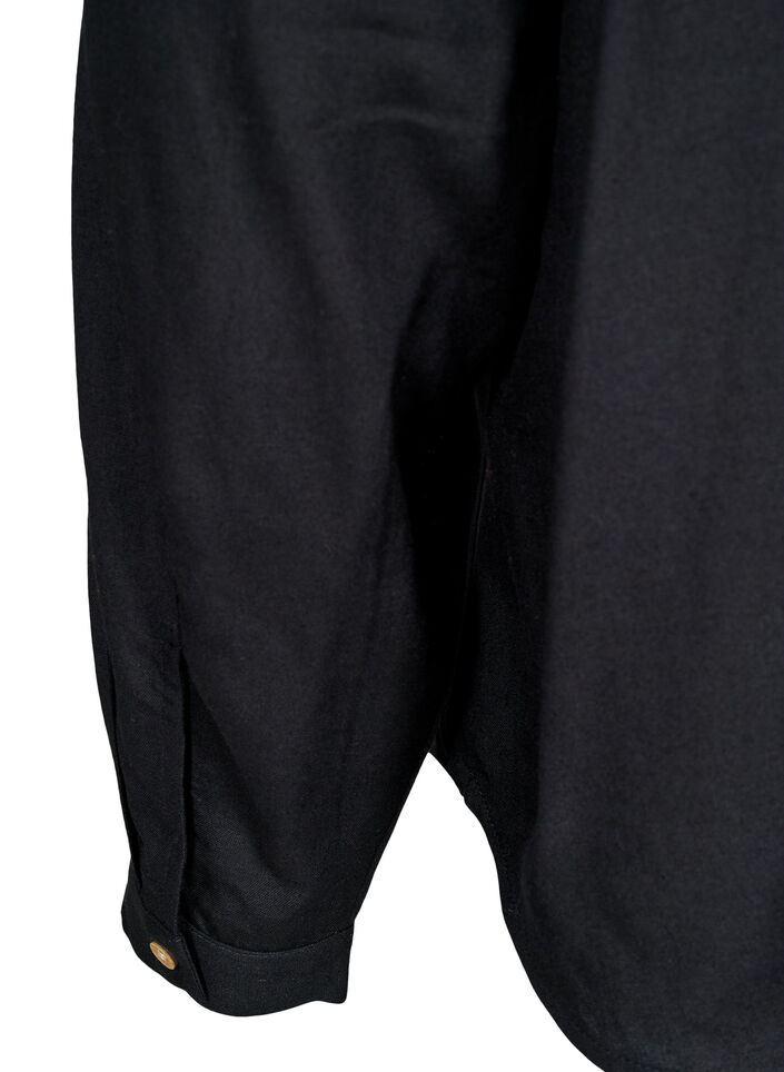 Långärmad skjorta i linne och viskos, Svart, Packshot image number 3