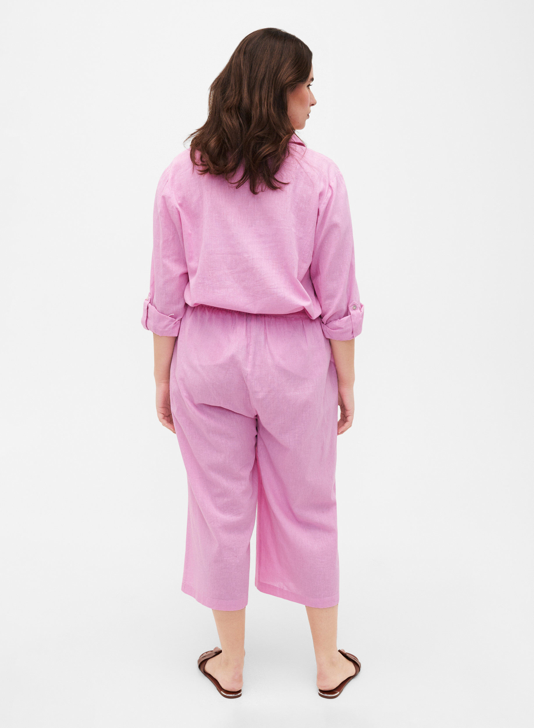 Zizzi 7/8-byxor i bomulls- och linnematerial, Rosebloom, Model image number 1