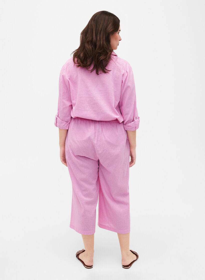 7/8-byxor i bomulls- och linnematerial, Rosebloom, Model image number 1