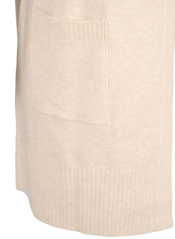Ribbstickad kofta med fickor, Beige, Packshot image number 3