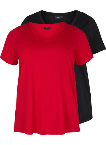 2-pack t-shirt i bomull, Tango Red/Black, Packshot image number 0