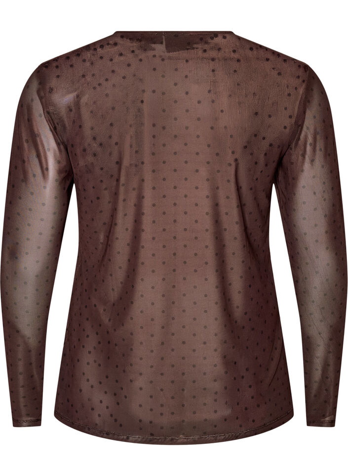 Blus i mesh med tryck, Brun, Packshot image number 1