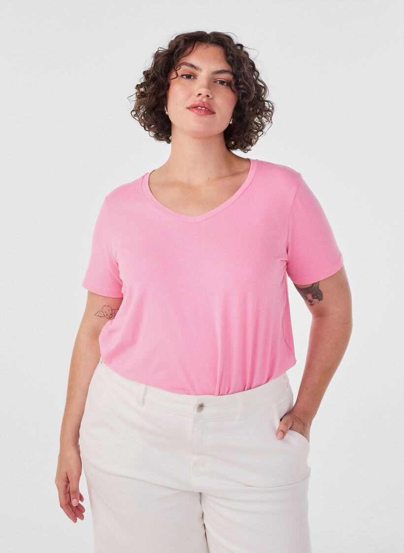 Enf&auml;rgad t-shirt i bomull, Rosa, Model image number 0