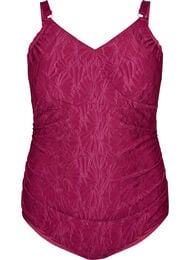 Baddr&auml;kt med omlottdetalj och blommig ton-i-ton-struktur, R&ouml;d