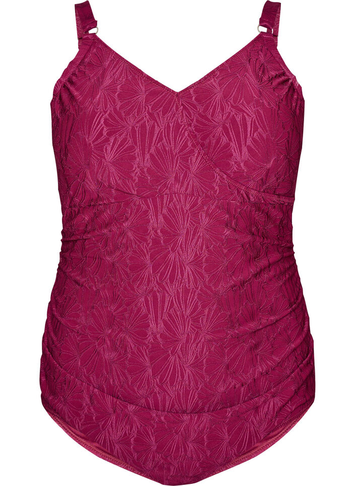 Baddr&auml;kt med omlottdetalj och blommig ton-i-ton-struktur, R&ouml;d, Packshot image number 0