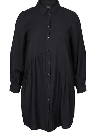 Enfärgad skjortklänning i a-linjeform, Black, Packshot image number 0