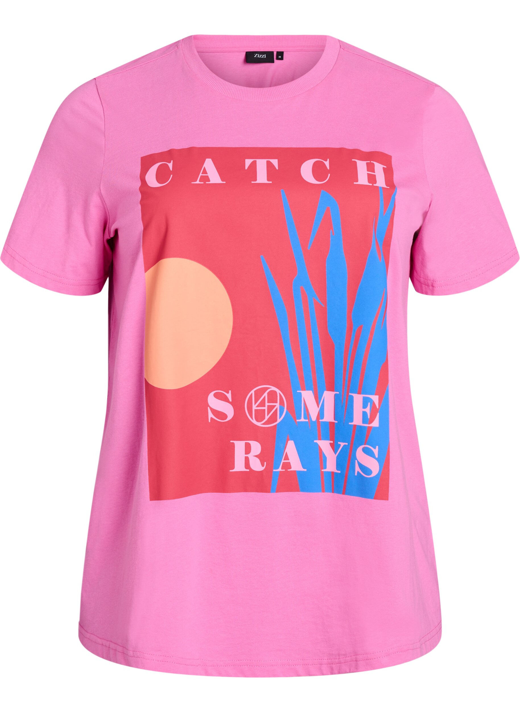Zizzi T-shirt med grafiskt sommarmotiv, Rosa, Packshot image number 0