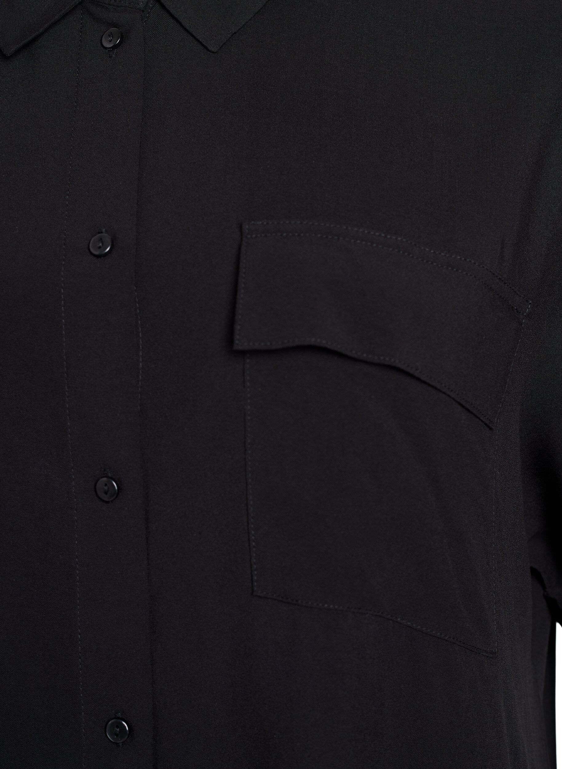 Zizzi L&aring;ng skjortkl&auml;nning med korta &auml;rmar, Svart, Packshot image number 2