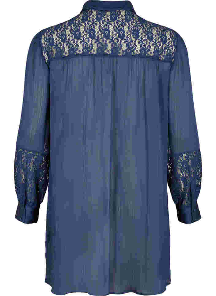 Lång skjorta med spetsdetaljer, Evening Blue, Packshot image number 1