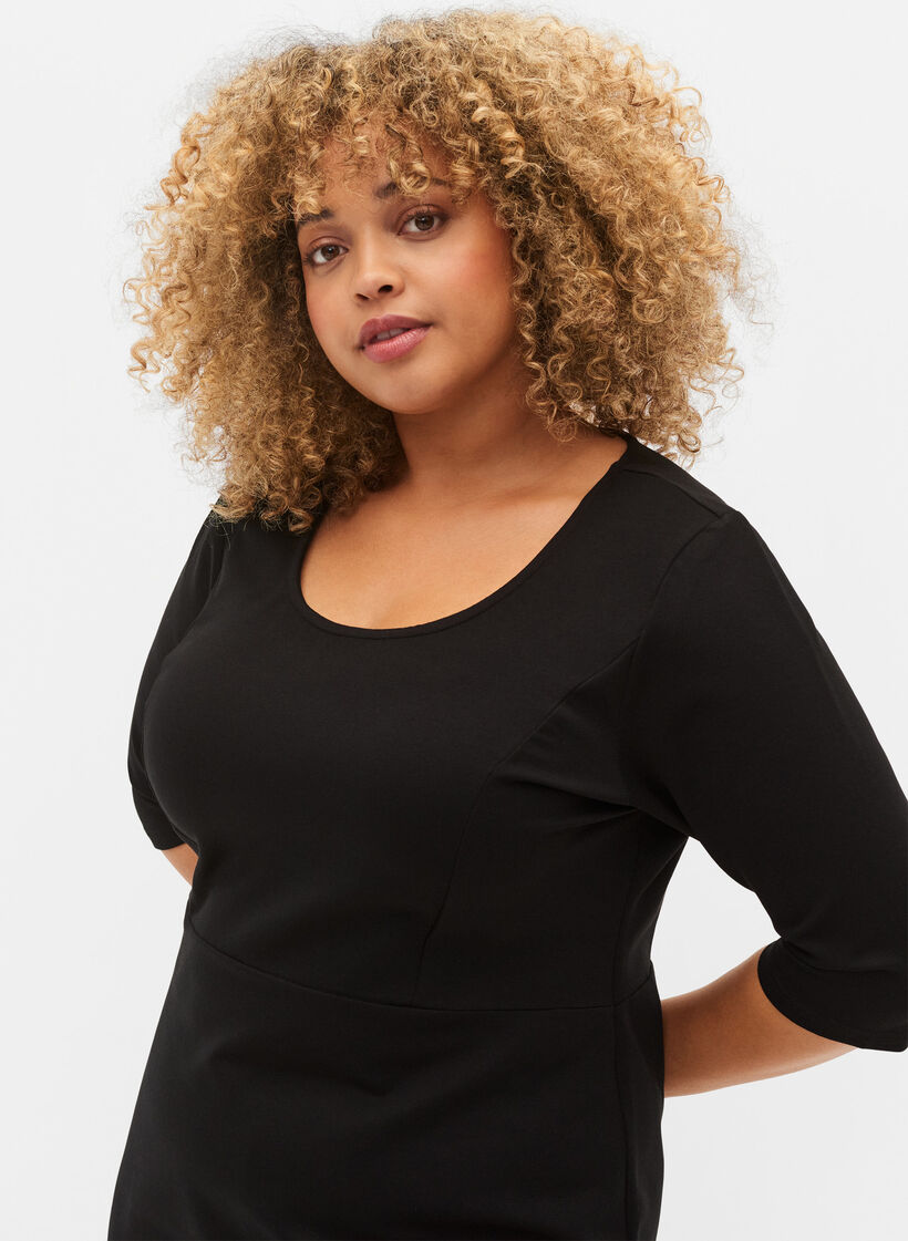 Enf&auml;rgad kl&auml;nning med 3/4-&auml;rmar och slits, Black, Model image number 2