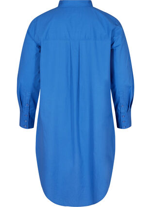 Lång bomullsskjorta med bröstficka, Dazzling Blue, Packshot image number 1