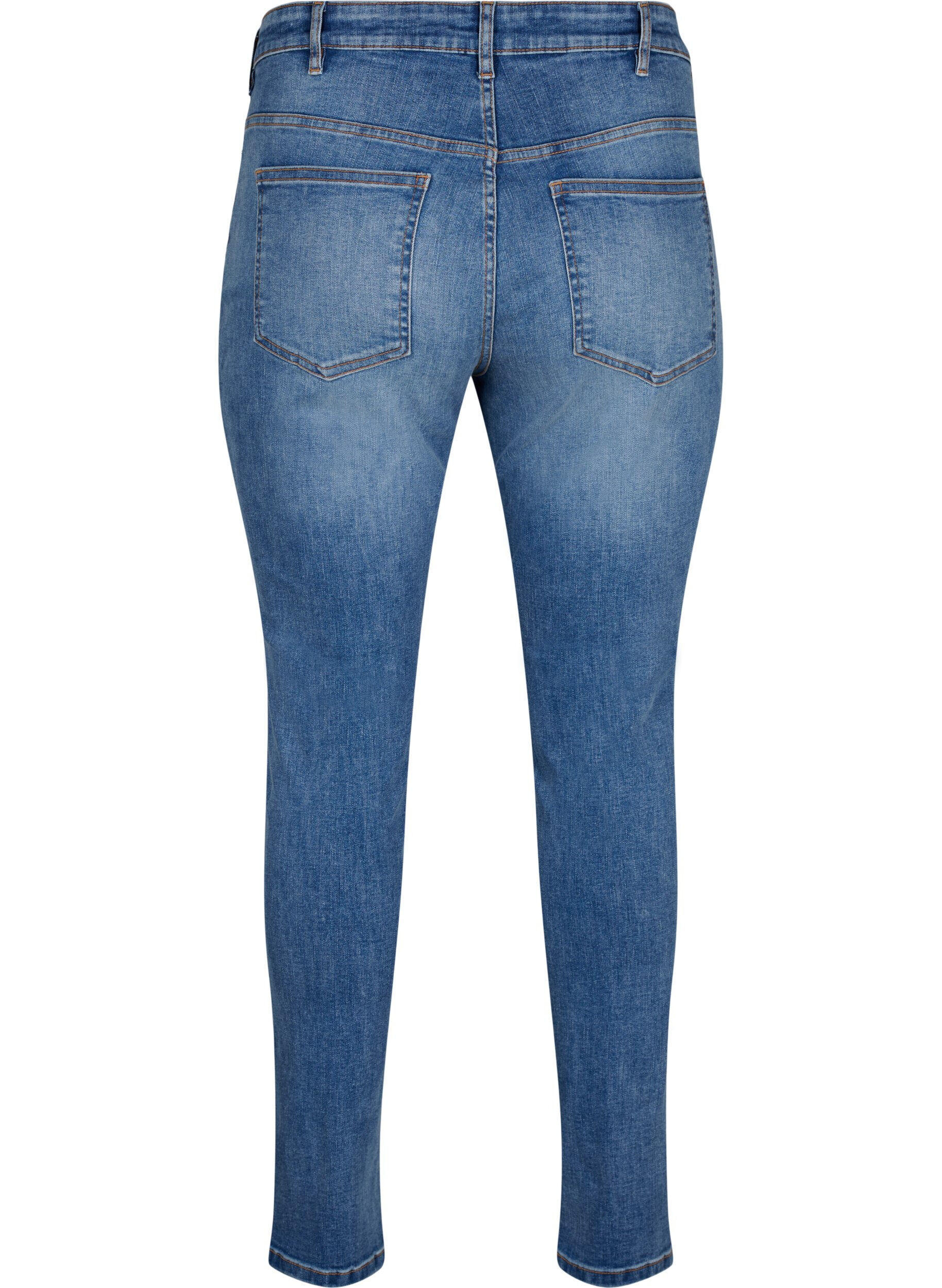Zizzi Sanna jeans med supersmal passform och knappst&auml;ngning, Blue denim, Packshot image number 1