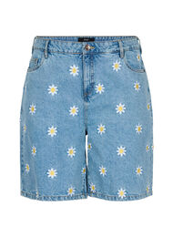 Högmidjade Mille shorts med broderade blommor, Light Blue Flower