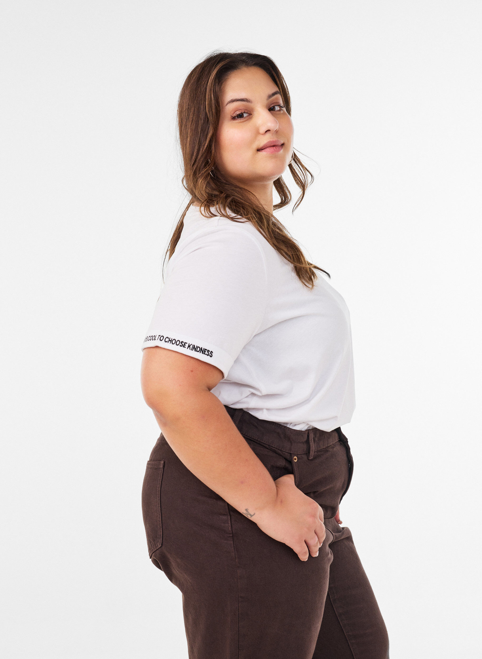 ZizziT-shirt i bomull med broderad text, Vit, Model image number 3
