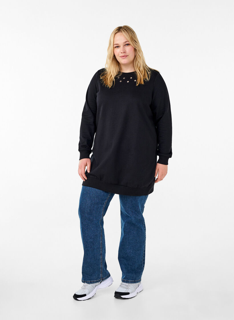 Tunika i sweatshirttyg med metalldetaljer, Black, Model image number 2