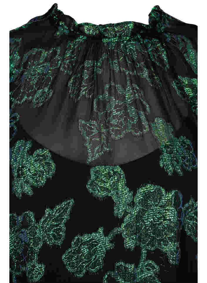 Blommig klänning i viskos med lurex, Black w. Green Lurex, Packshot image number 2