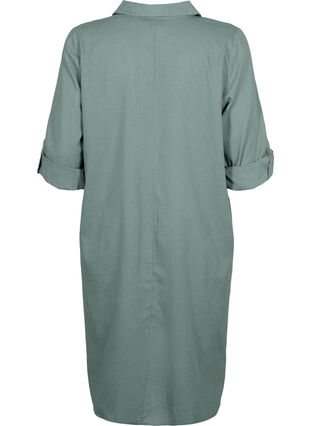 Randig klänning i bomull och linne, Balsam Green, Packshot image number 1