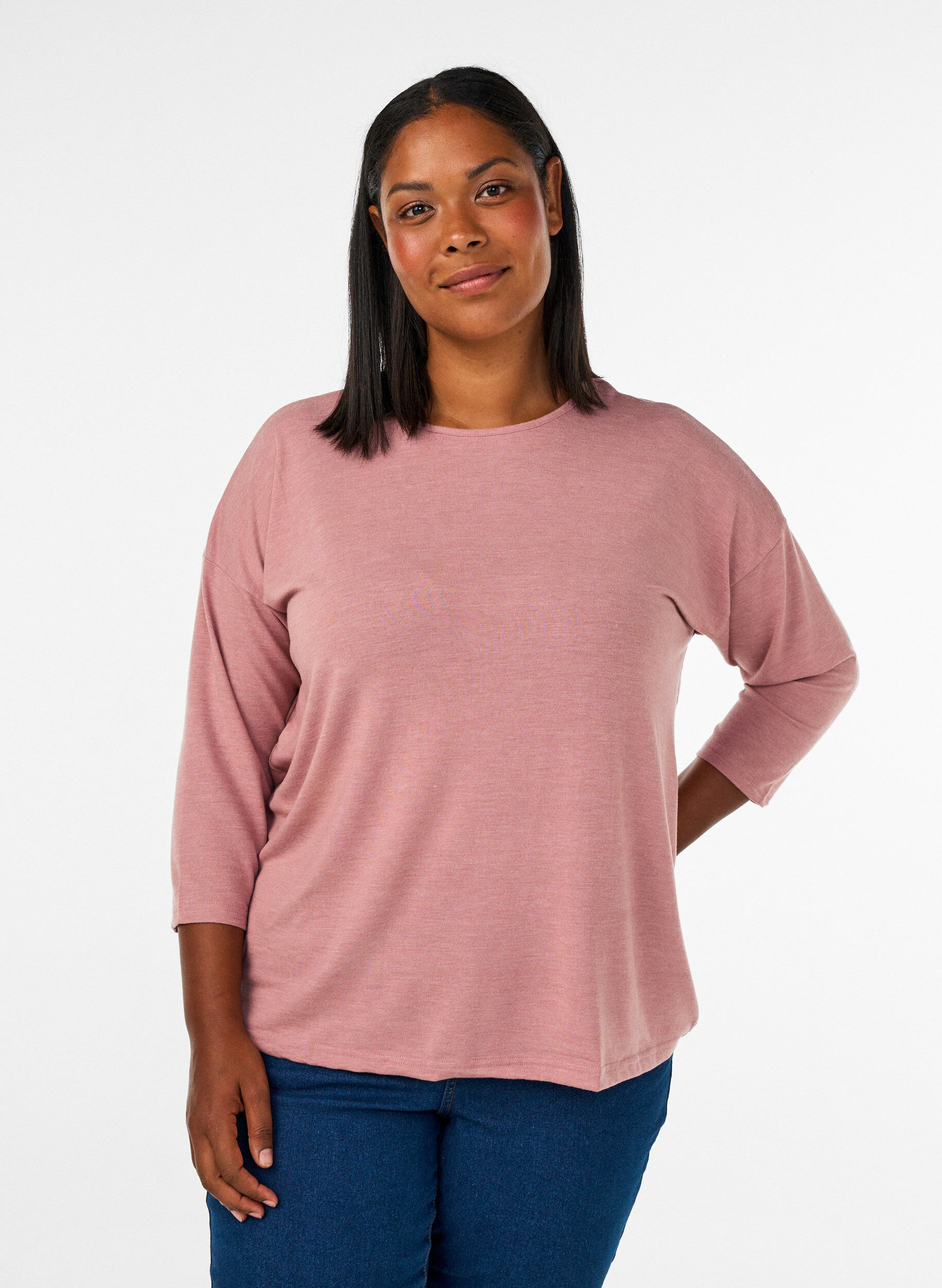 Jerseyblus med 3/4-&auml;rm, Rosa, Model
